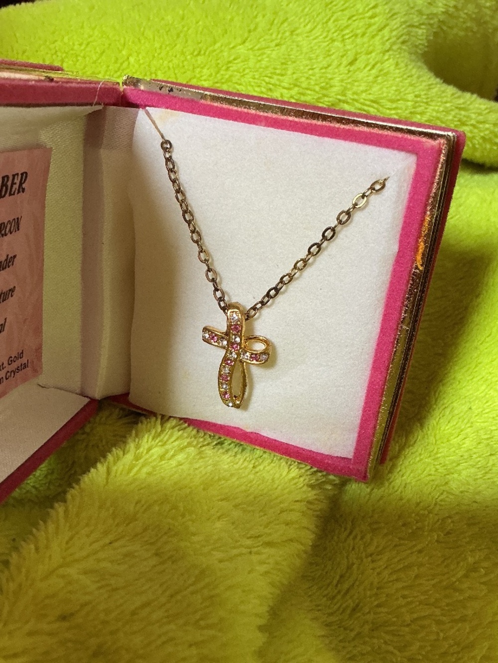 October Birthstone Cross Necklace 18k Gold Plated Genuine Austrian Crystal Pink